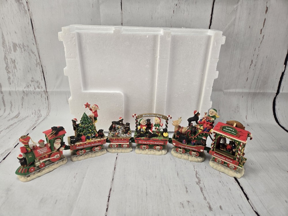 Christmas Danbury Mint Rottweiler Dog Complete Christmas Express Train, 6 pcs