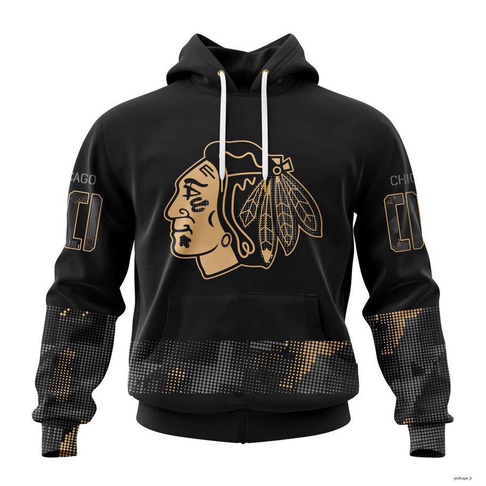Chicago Blackhawks Personalized Military Appreciation Design Hoodie S5XL
