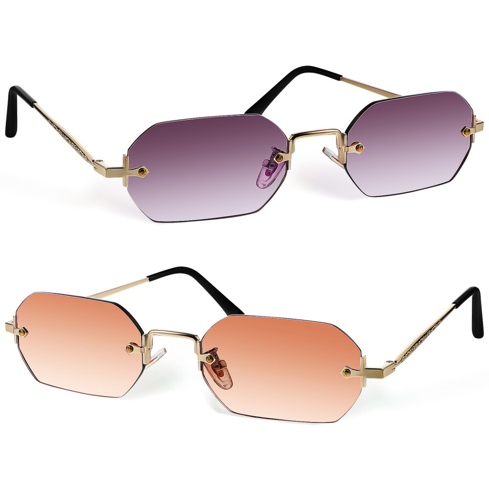 2 Polarized Retro Rectangle Sunglasses for Women, Oval Shape, Sun Protection, Miss Man Design, Stylish and Functional