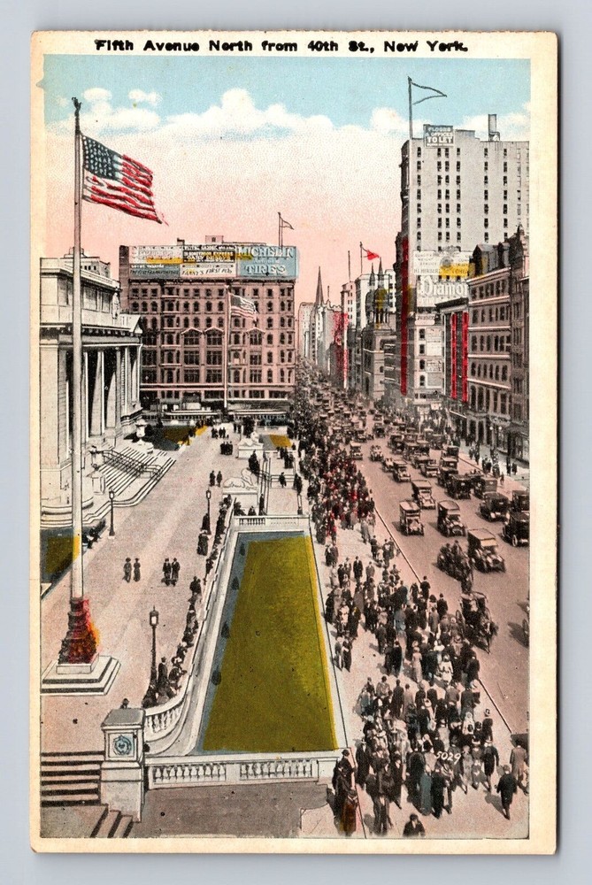 New York City NY, Fifth Avenue North From 40th Antique Vintage Souvenir Postcard