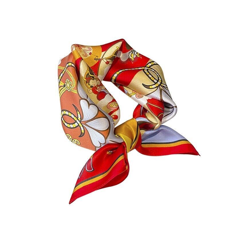 100% Mulberry Silk 20-Inch Floral Scarf for Women in Yellow and Red