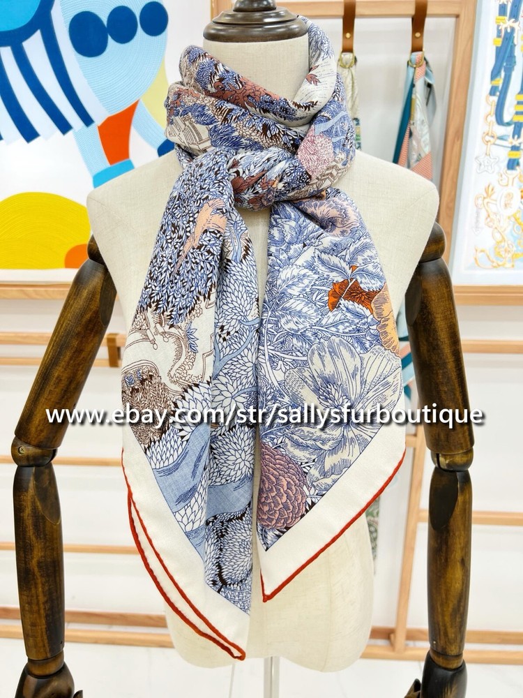 Sallys 70% Cashmere & 30% Silk Stole Nature Print Double Face Scarf Shawl 53