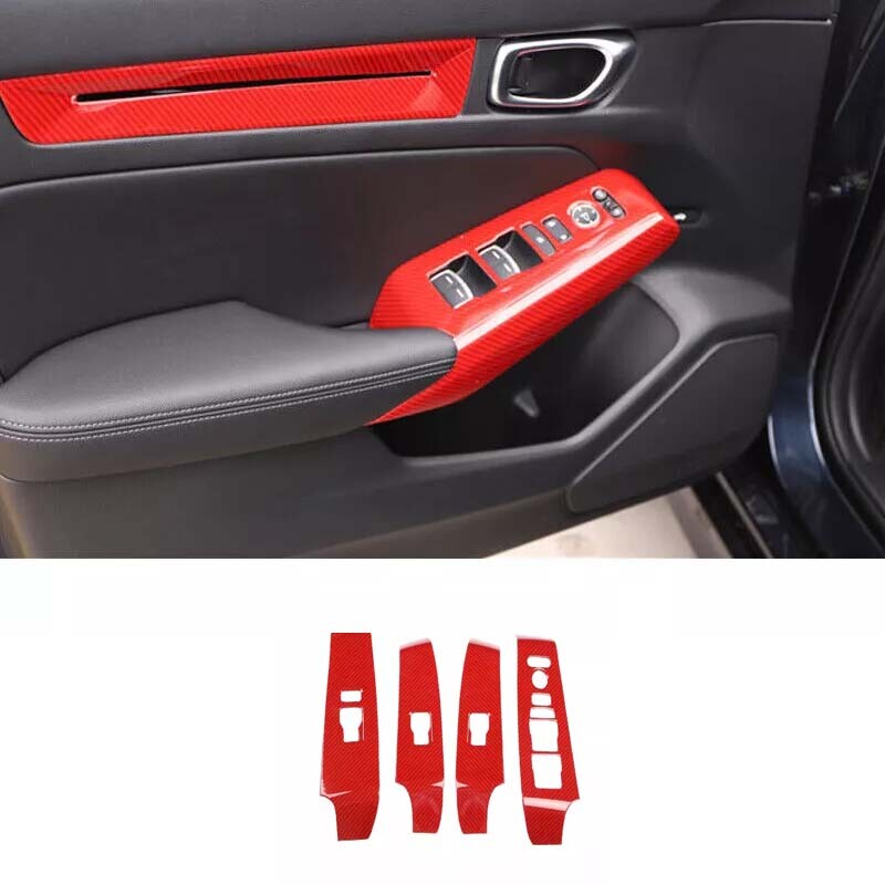 Panel Trim 11th 22-23 Red Carbon Fiber For Honda Civic Glass Window Switch Lock