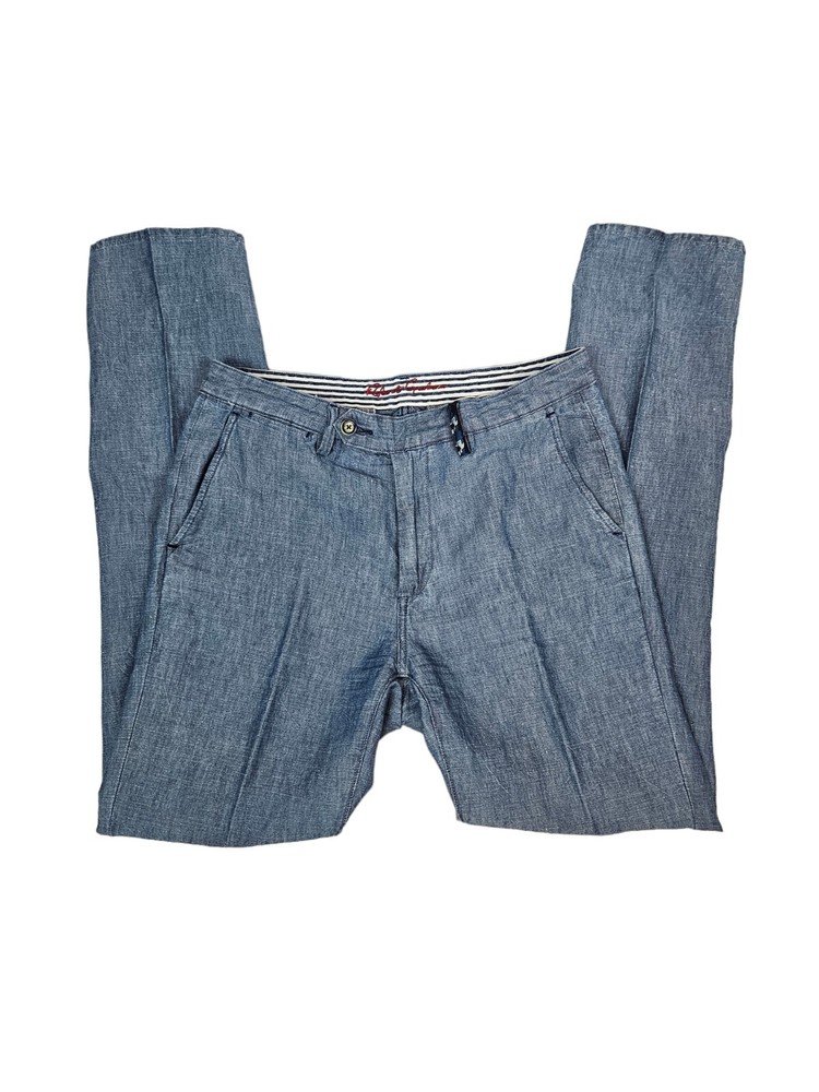 Robert Graham Tailored Kipling Blue Chambray Straight Leg Pants Size 32 Men V39