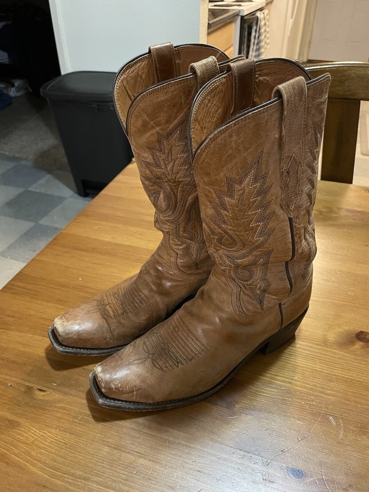 Lucchese Men's Tan Mad Dog Goat Leather Boots Size 10 D M1008.74