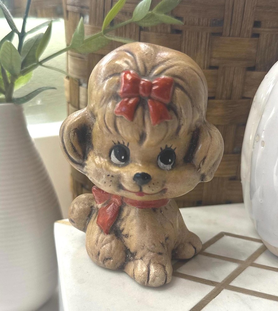 Vintage Poodle Figurine Brown Dog Ceramic Made In Japan MCM 1950s