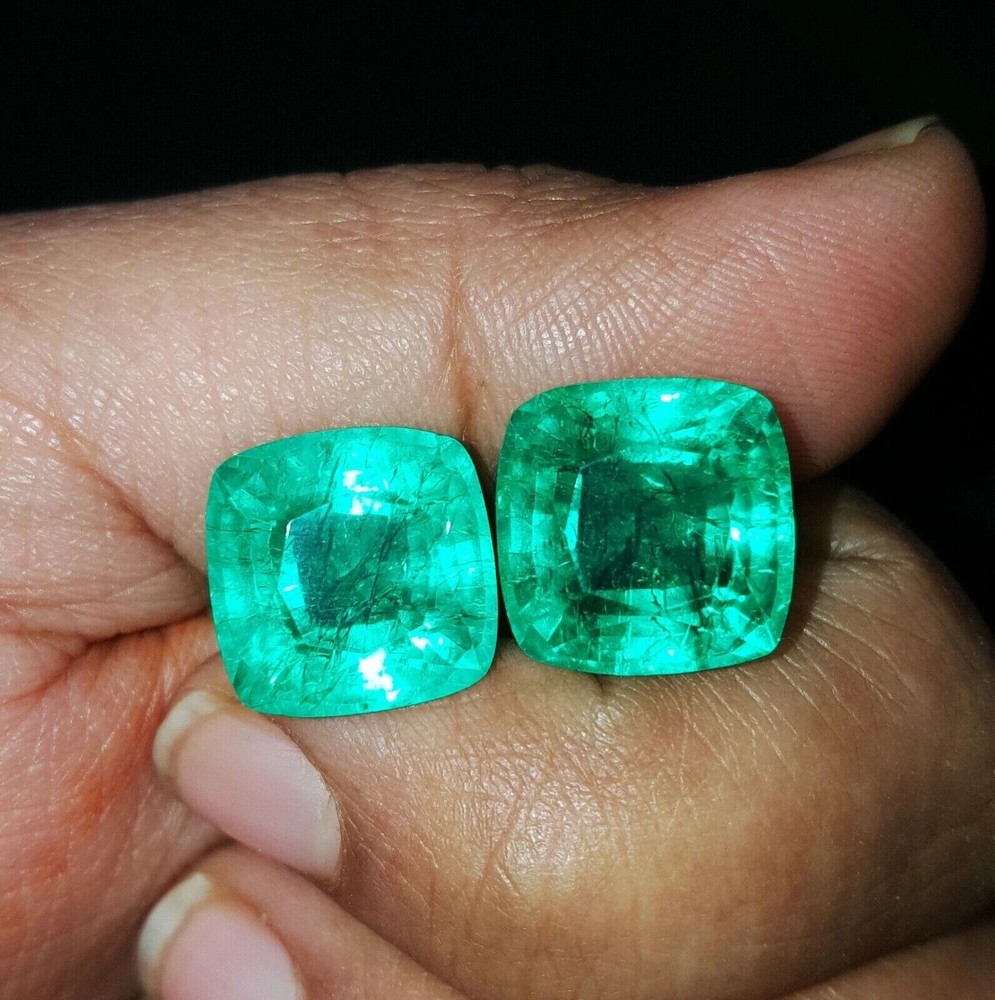 8 Cts Each 12 Pair Colombian Natural Green Emerald Cushion Cut Certified Gems