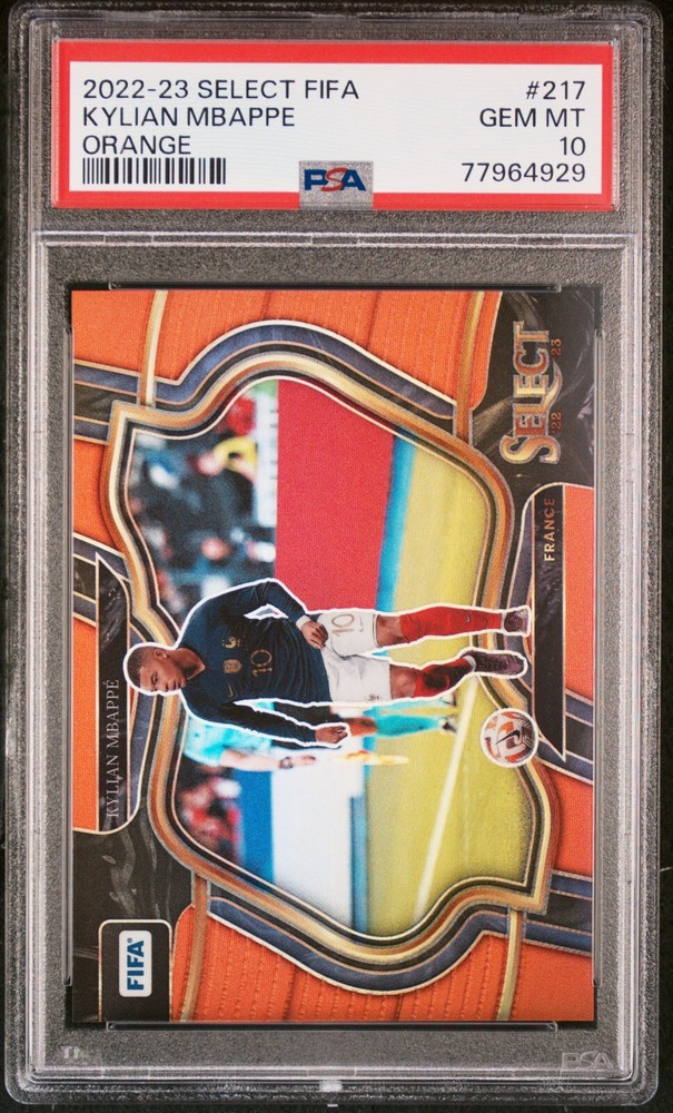 2022-23 Select FIFA Kylian Mbappe Orange Prizm Field Level #/60 PSA 10 Gem Mint