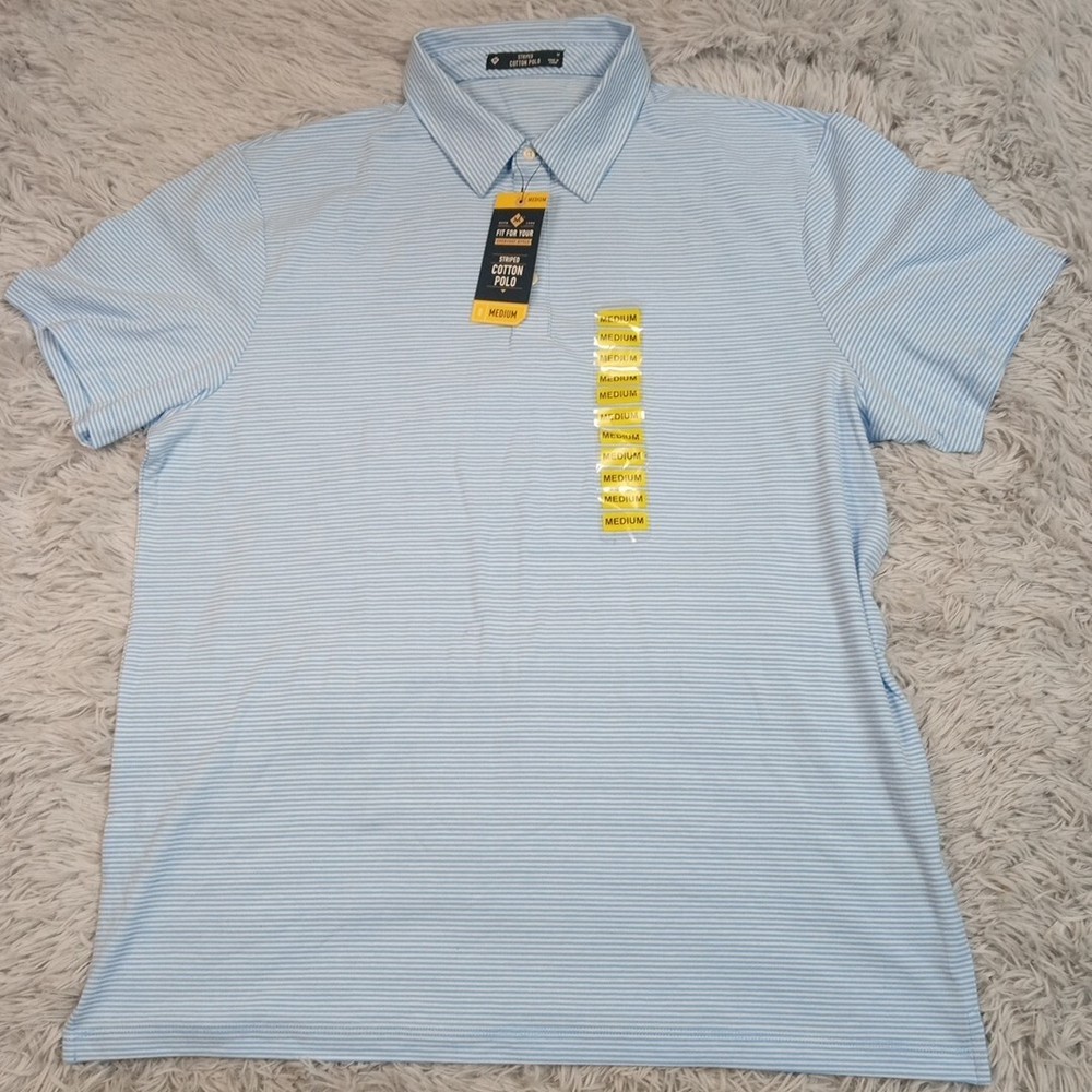 Members Mark Mens Blue Striped Polo Shirt Lightweight Comfort Golf Shirt Size M New-image