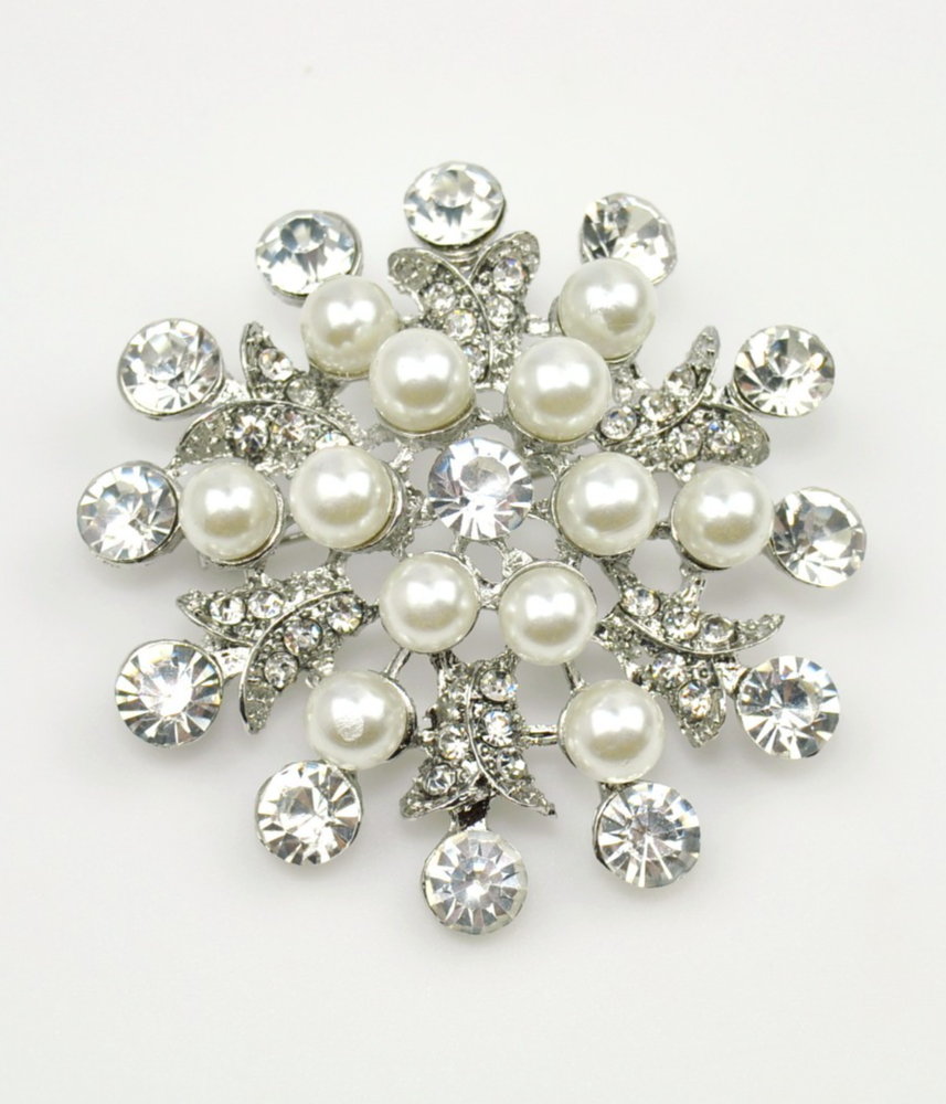 Silver tone brooch rhinestone faux pearl brooches pin Woman Gift boutonniere