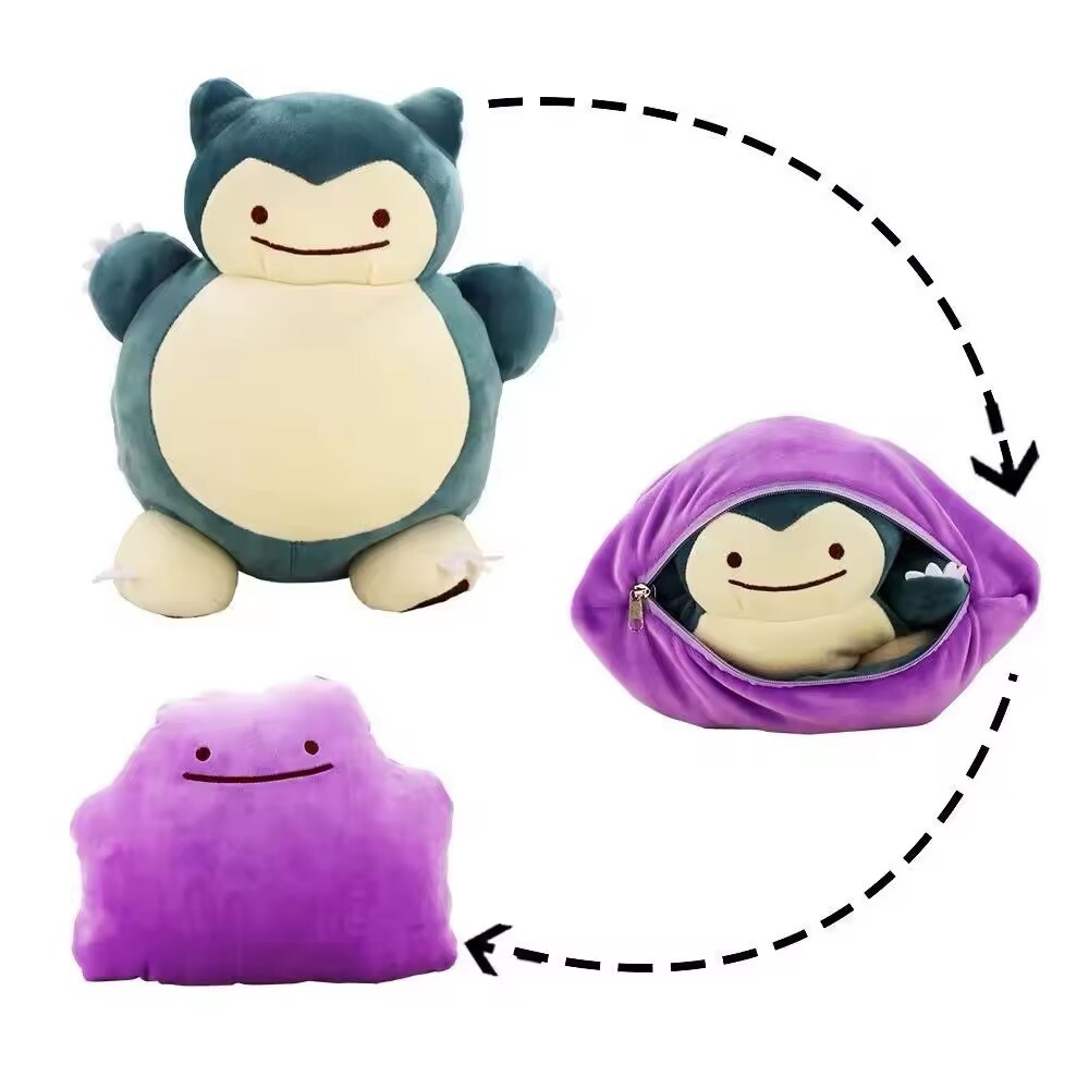 20cm Pokemon Anime Dolls Reversible Pillow Cushion Ditto Transform Snorlax Plush