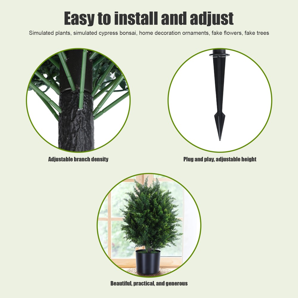 2Pcs Fake Shrubs，Simulated Cypress Bonsai，Artificial Cypress Ball Tree