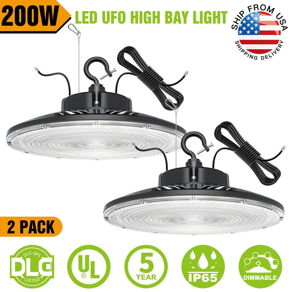 2-Pack 200W LED High Bay Light Fixture 5000K Warehouse Garage Workshop 14~22Ft