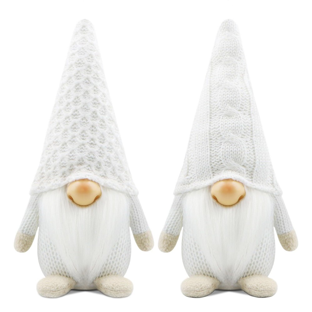 Set of 2 White Christmas Gnomes Decorations Handmade Gnome Plush Stuffed Xmas...