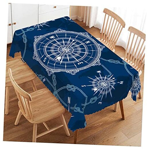 Vintage Nautical World Map Table Cover 52x70 Inch with Compass Design