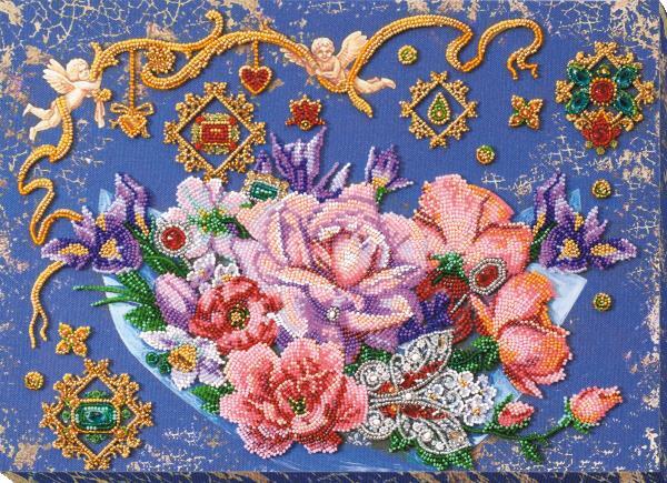 Bead embroidery kit Magic flowers needlework kit Art canvas beadwork pattern