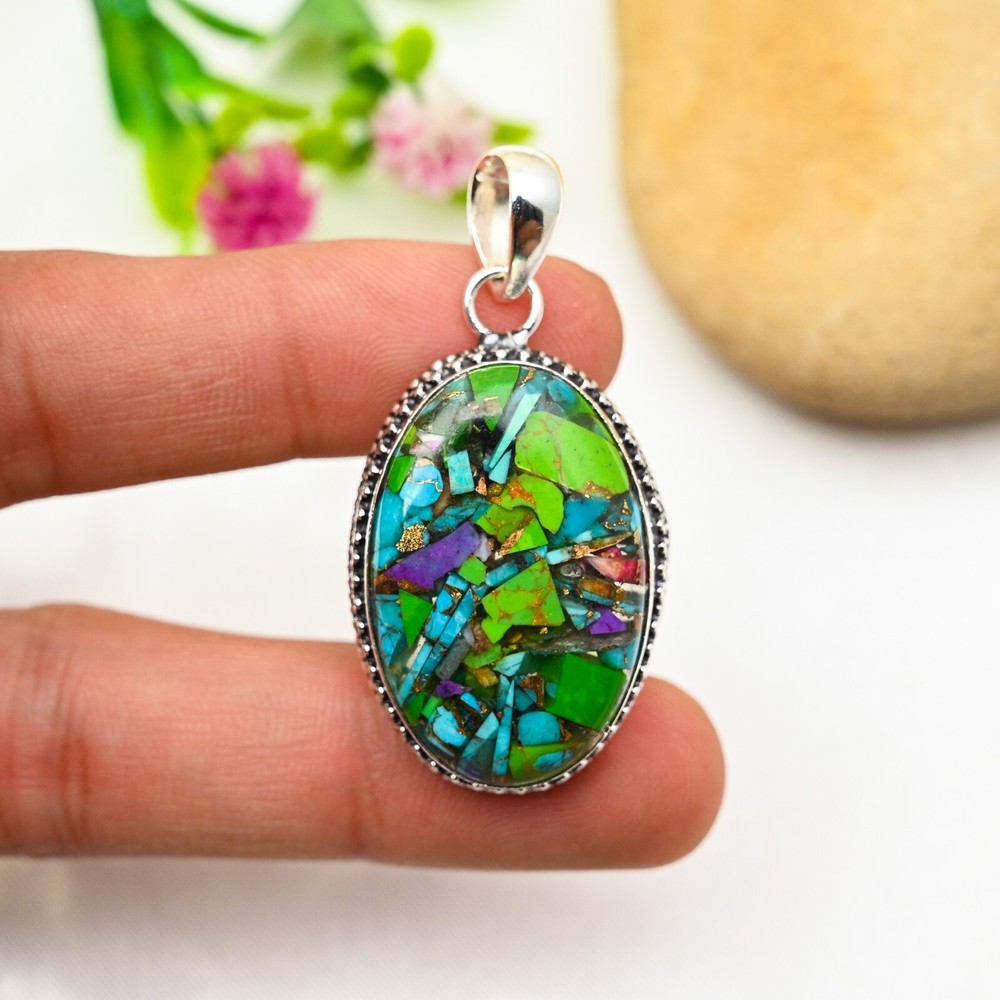 Multi Copper Turquoise Gemstone Pendant 925 Sterling Silver Pendant Jewelry Gift