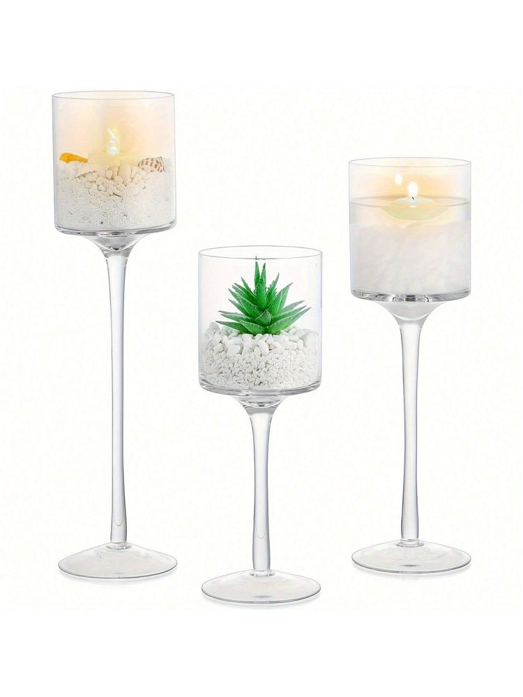 3pcs Elegant Tall Glass Tealight Holders for Floating & Pillar Candles