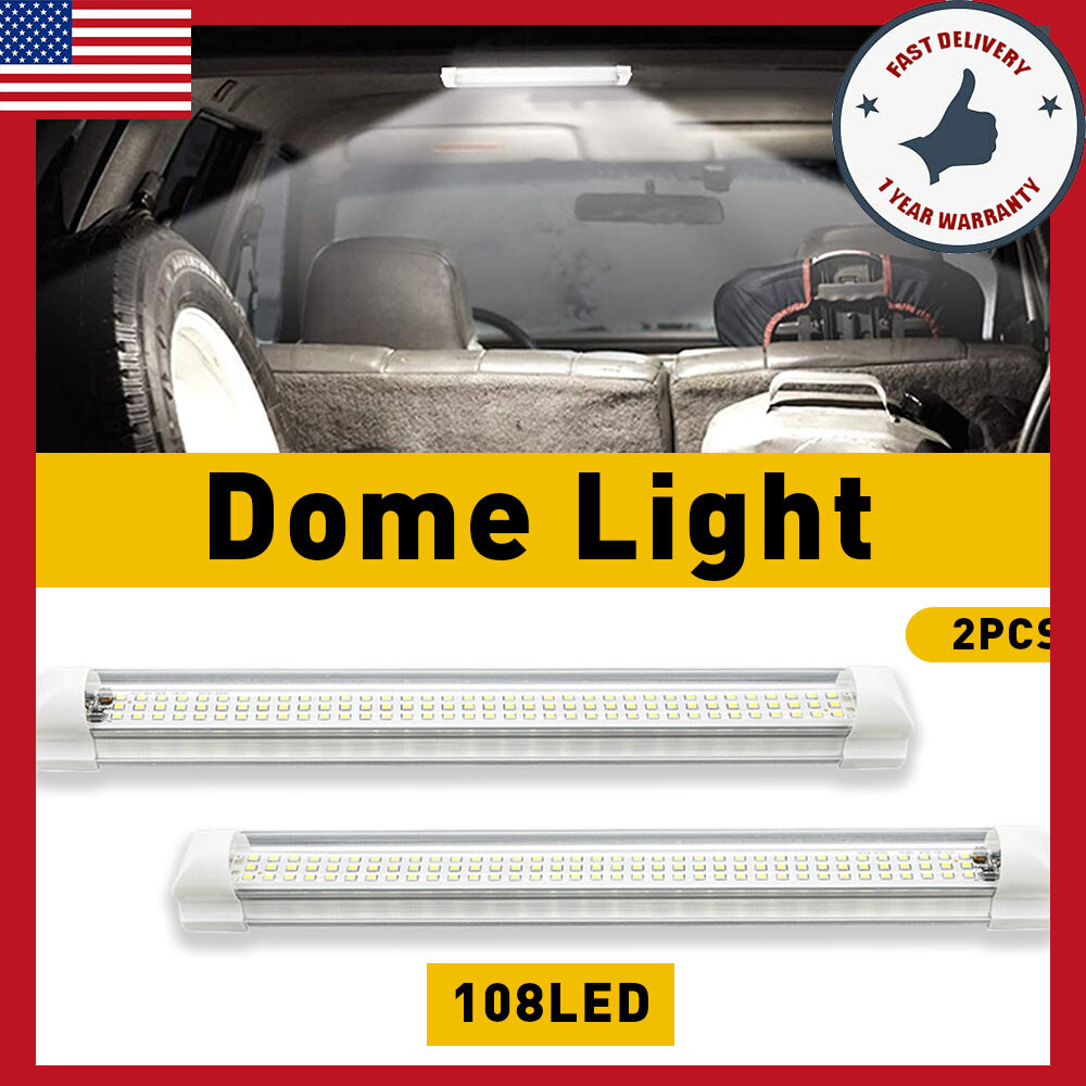 2X Strip 108LED Light Interior Bar Car Bus Van Caravan ON/OFF Switch 12V 24V