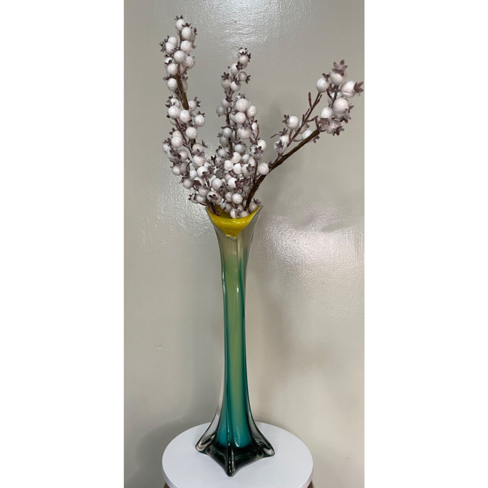 VTG Murano Style Hand Blown Art Glass Vase Jack In The Pulpit Calla Lily 15.25 ”