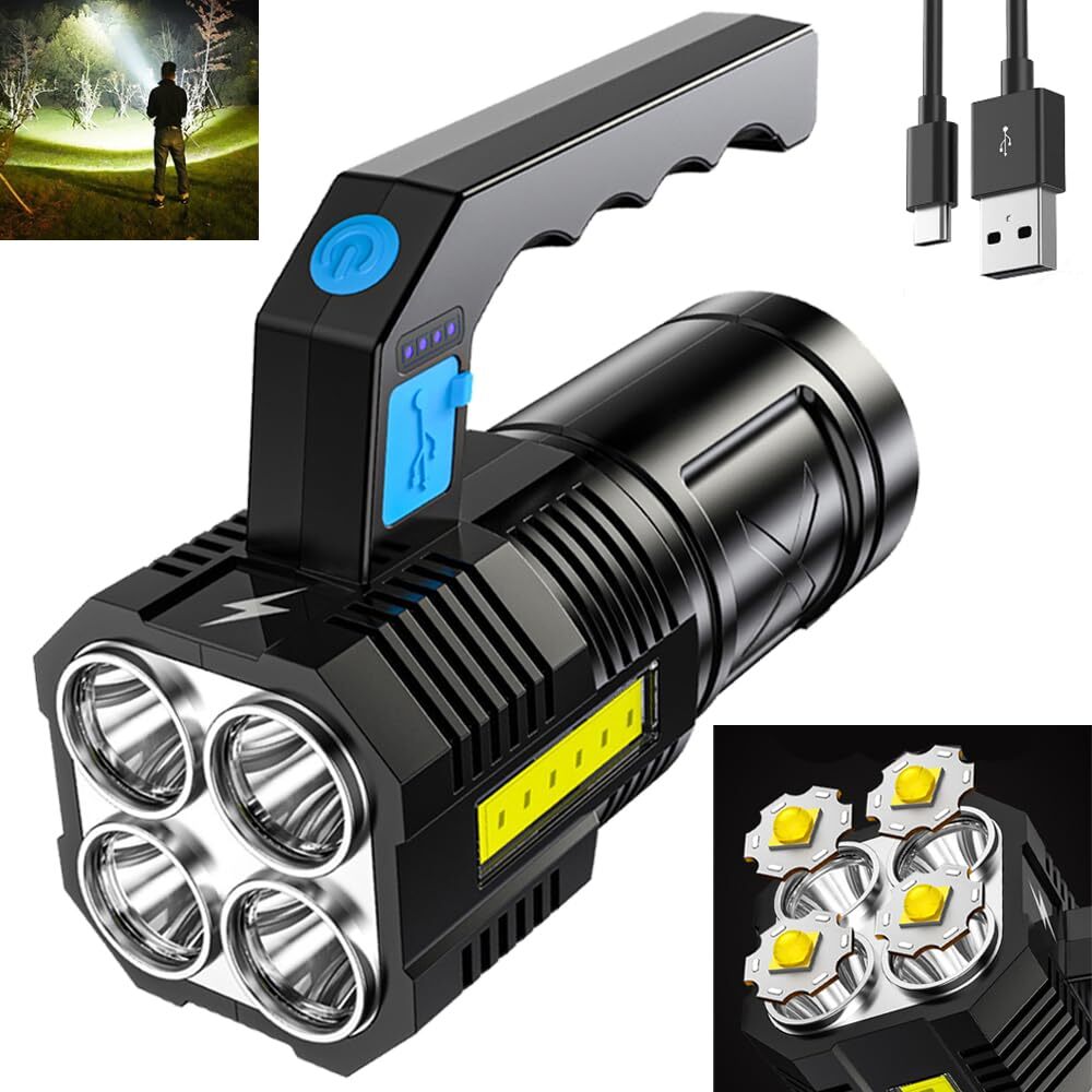 Led Flashlight Usb Rechargeable High Lumens Tactical Light With Sidelight 4x Led