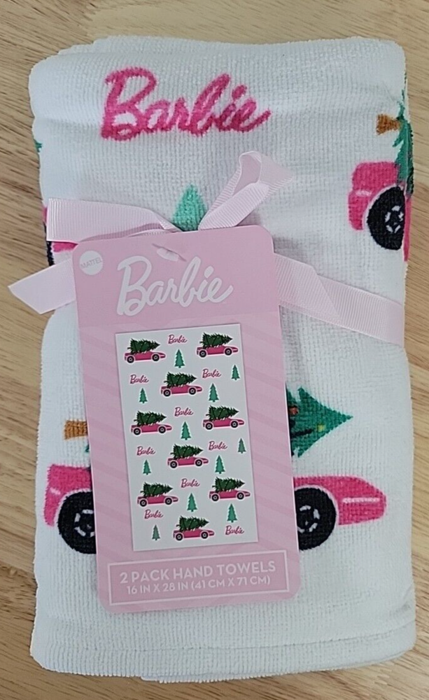 Barbie Christmas Pink Car Hand Towel Set 2pk