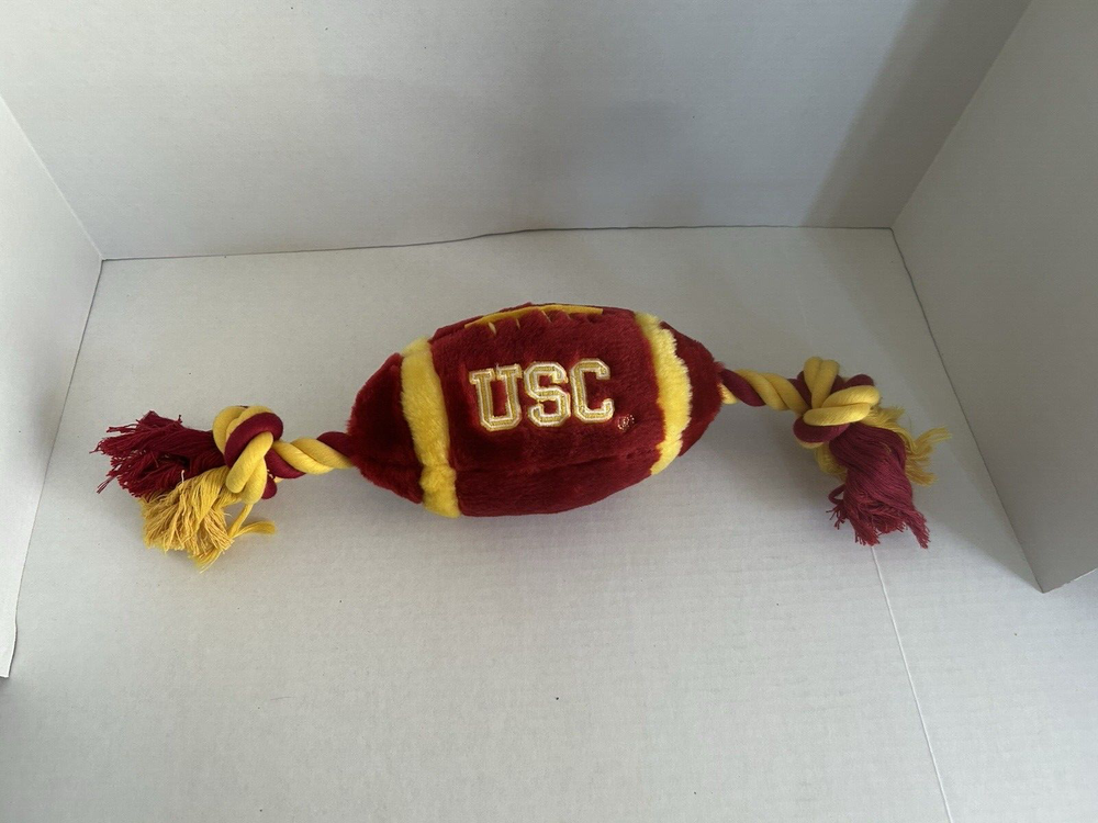 USC Trojans Football Red & Yellow Furry Plush & Rope Dog Tug Toy NWNT