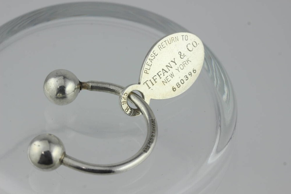 Tiffany & Co Keychain Key Ring Charm Oval Tag Silver 925 Pre-owned