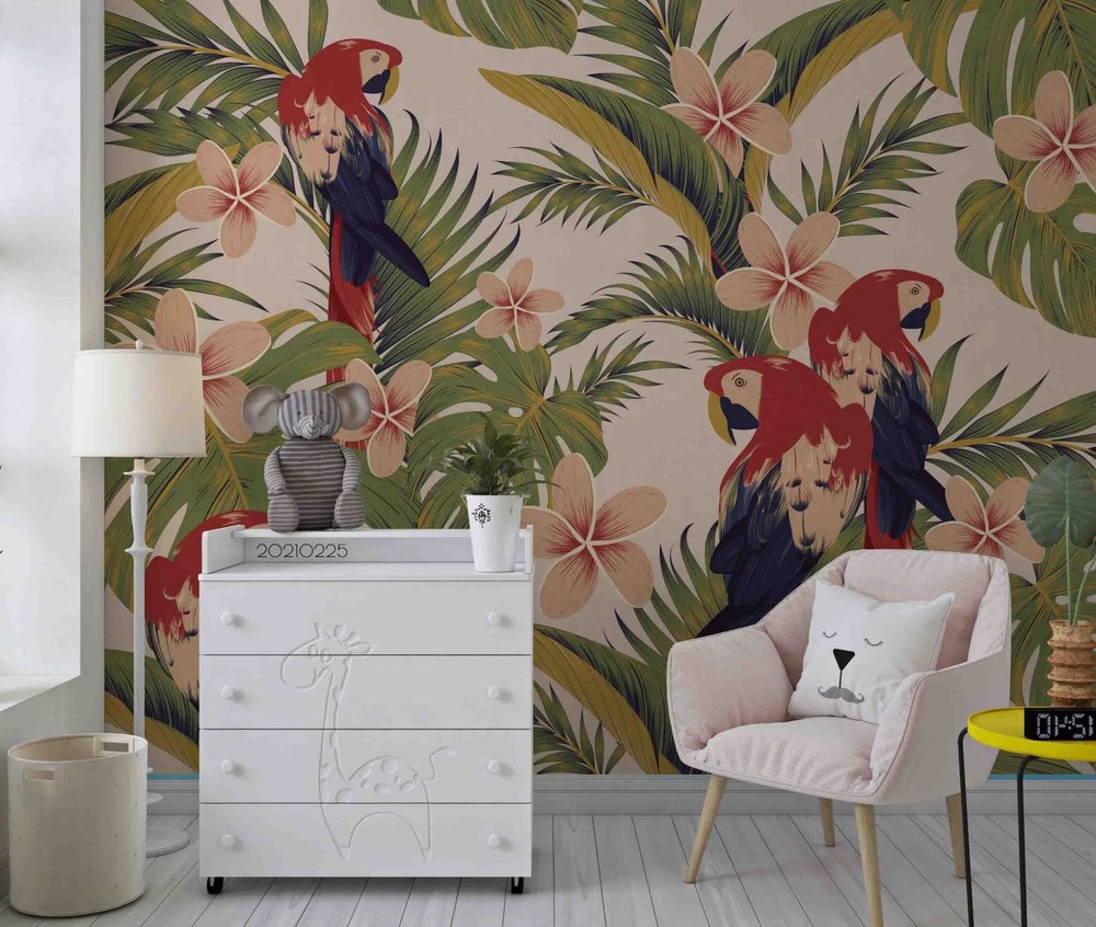 3D Flower Leaves Parrot Pattern Wall Murals Wallpaper Murals Wall Sticker 2