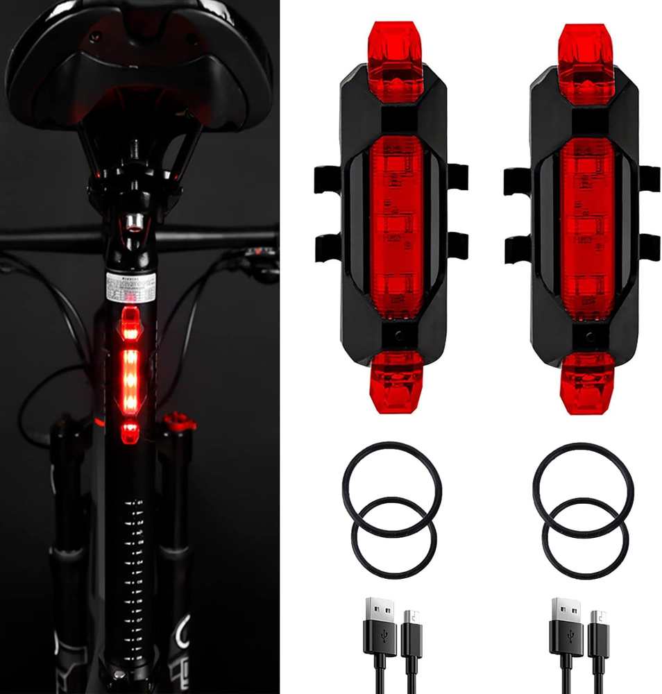 2 Pack USB Rechargeable LED Bicycle Rear Lights Cycling Bike Taillight Safety...