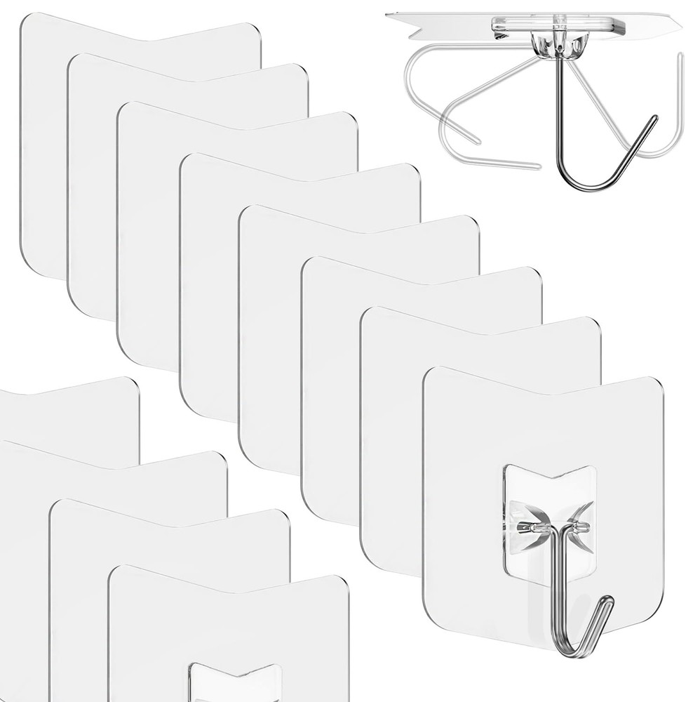 12-Pack Heavy Duty 304 Stainless Steel Adhesive Wall Hooks