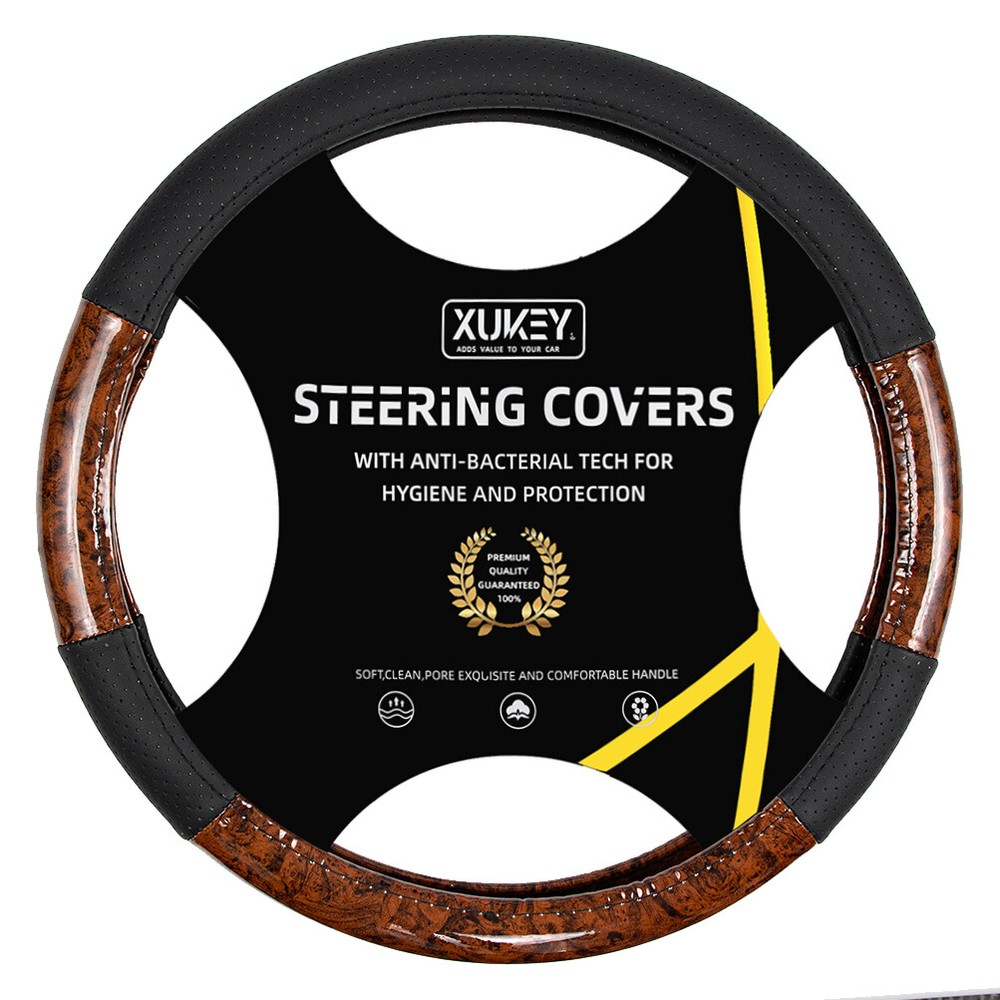 Leather Wood Grain Non-Slip Steering Wheel Cover for BMW E87 E90 E93 X1 X3