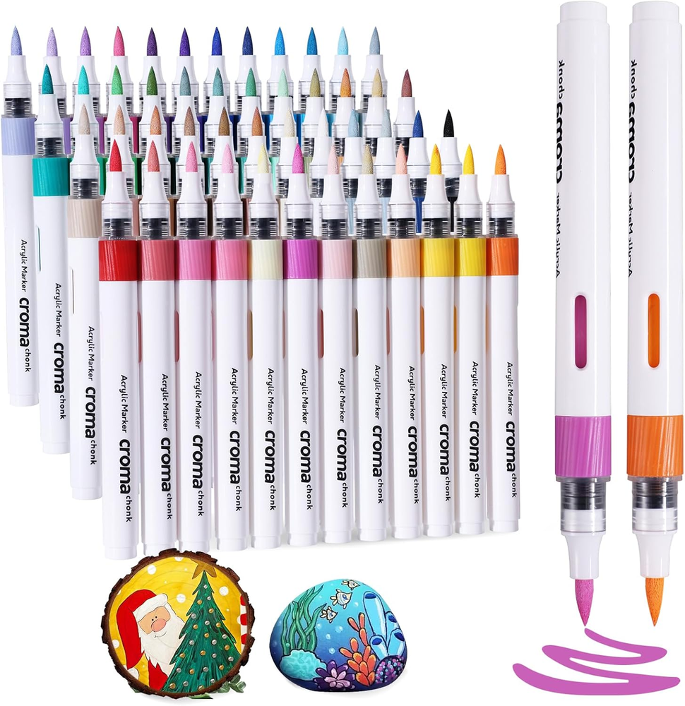 48-Color Acrylic Paint Brush Pens with Automatic Ink Flow