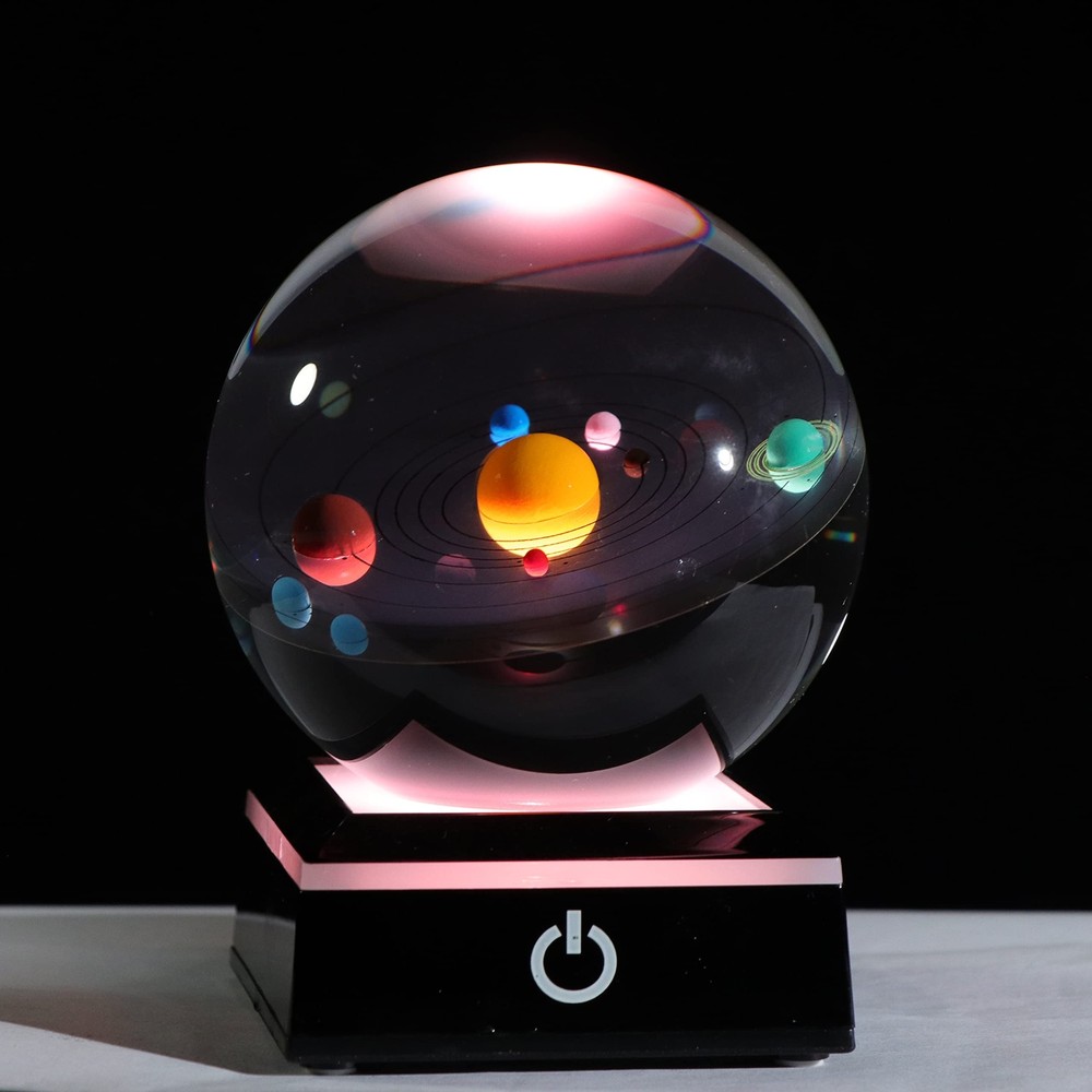 3D Solar System Crystal Ball 80mm Astronomy Space Gift