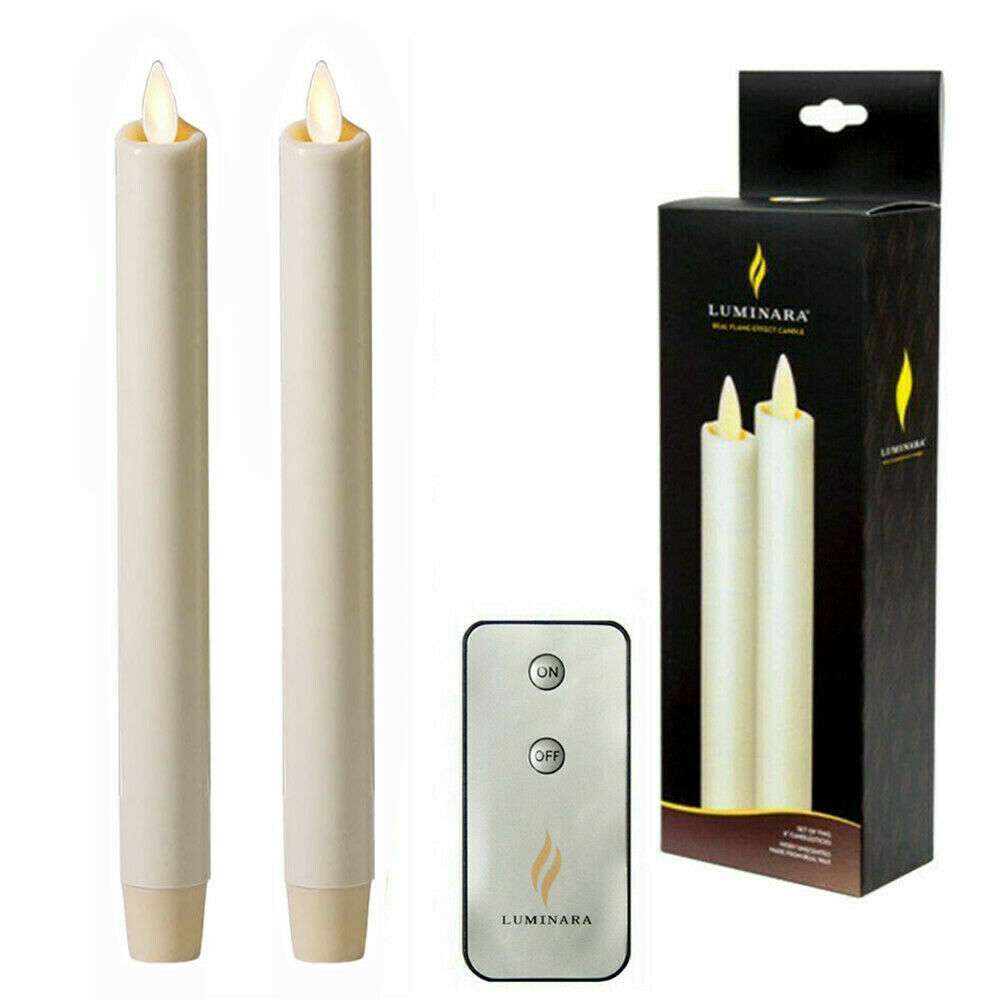 Luminara Flameless Taper Candles Set of 2 LED Moving Wick Wax Ivory 8