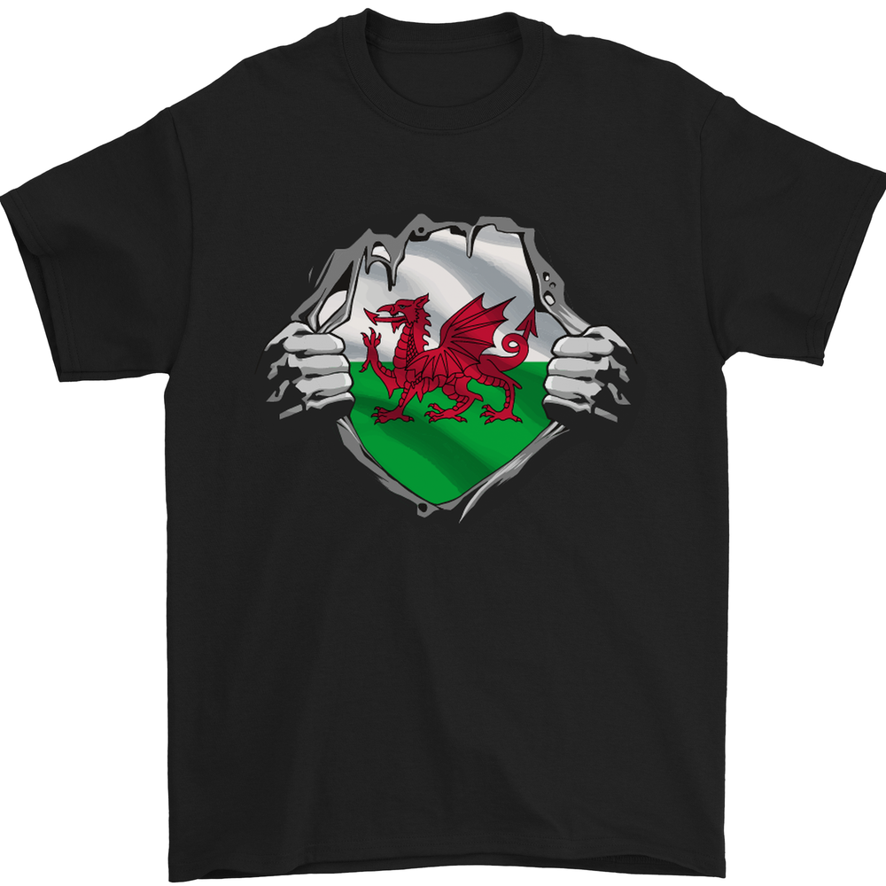 Welsh Flag St Davids Day Ripped Gym Wales Mens T-Shirt 100% Cotton