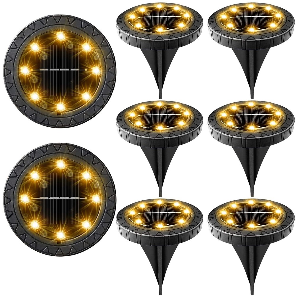 Solar Powered Ground Lights 8 Pack IP68 Waterproof Outdoor LED Disk Lights for Garden Pathway