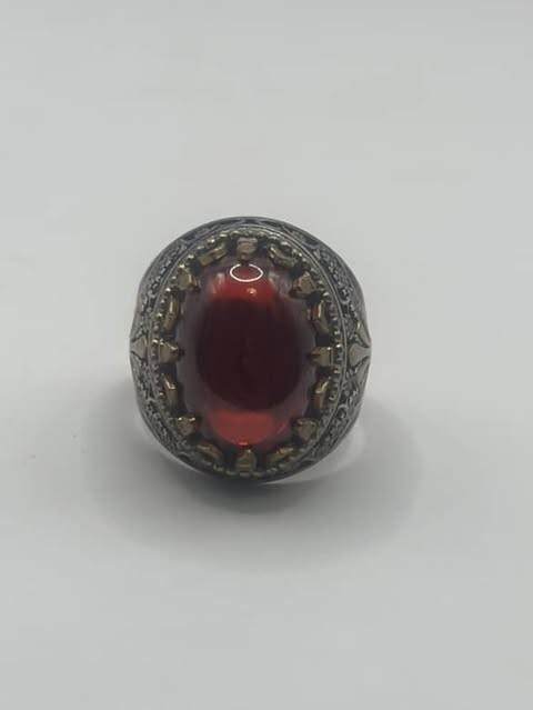 Silver red agate ring