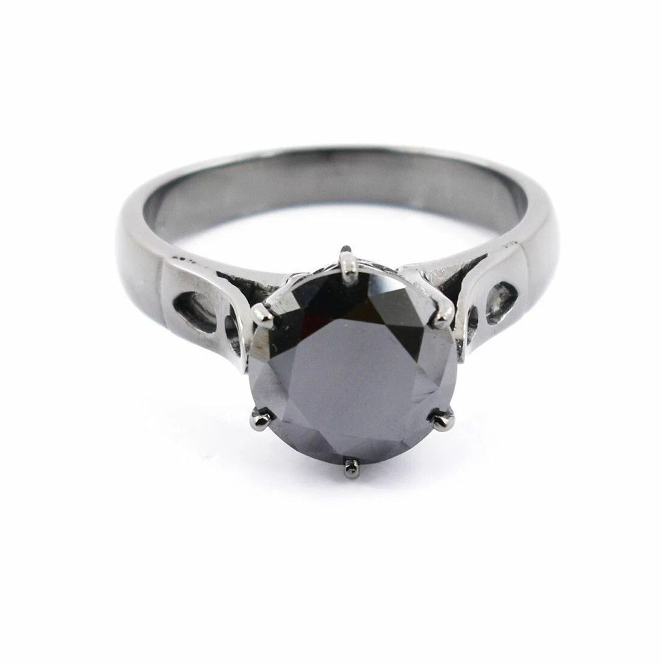 Certified 5.00 Ct Stunning Black Diamond Ring-925 Silver.Great luster.No Tariff.