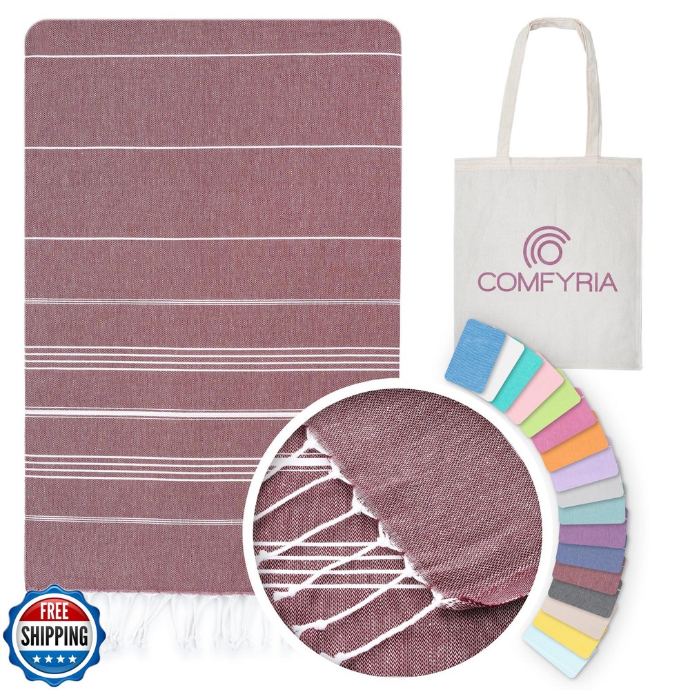 COMFYRIA Turkish Beach Towel with Travel Bag - 1/2/4/6 Pack - XL 39 x 71 Cott