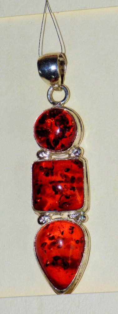 MOTHERS DAY GIFT- Amber Pendant Necklace- 925 Sterling Silver Chain -Blank Card-image