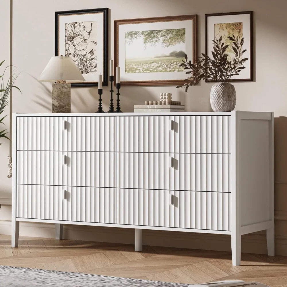 Modern Fluted 6-Drawer Wood Dresser for Stylish Bedroom Storage