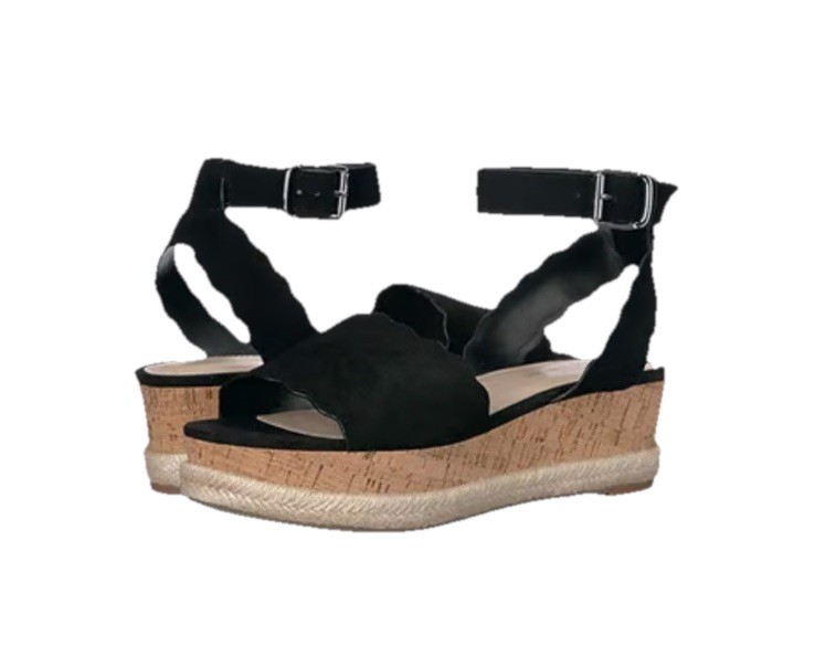 Marc Fisher Womens Faitful Black Leather Suede Cork Wedge Sandals Size 9.5 Excellent Condition