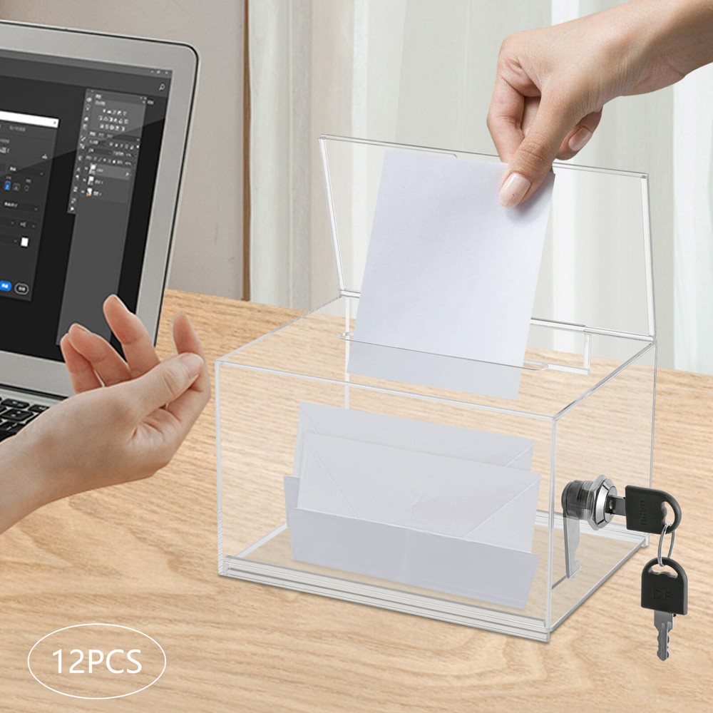 12PCS Acrylic Suggestion Boxes Clear Acrylic Donation Box Ballot Box with Lock