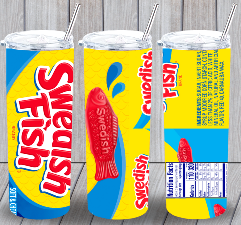 Swedish Fish Candy Multicolor 20oz Insulated Tumbler Lid Plastic Straw New