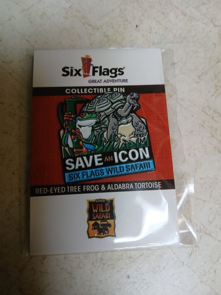 Six Flags Great Adventure Collector Pin Featuring Red-Eyed Tree Frog and Aldabra Tortoise