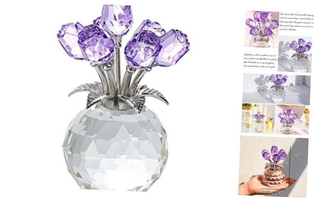 Crystal Rose Figurine Gift for Women - Elegant Glass Floral Ornament for Valentines Day
