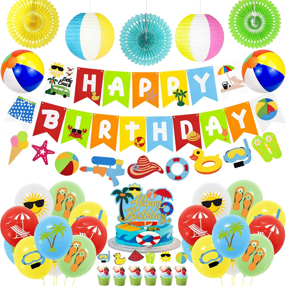 Summer Beach Party Decorations,Beach Theme Pool Birthday Party Supplies Birthday