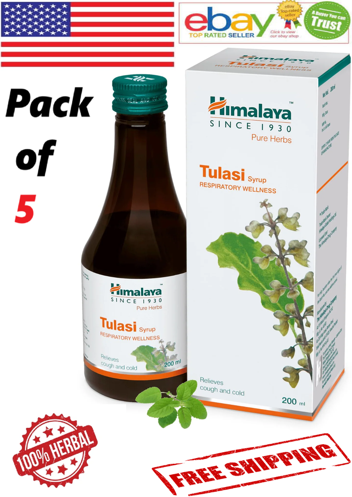 5x Himalaya Tulasi Syrup For Respiratory Wellness 200ml. Each (FREE SHIP)
