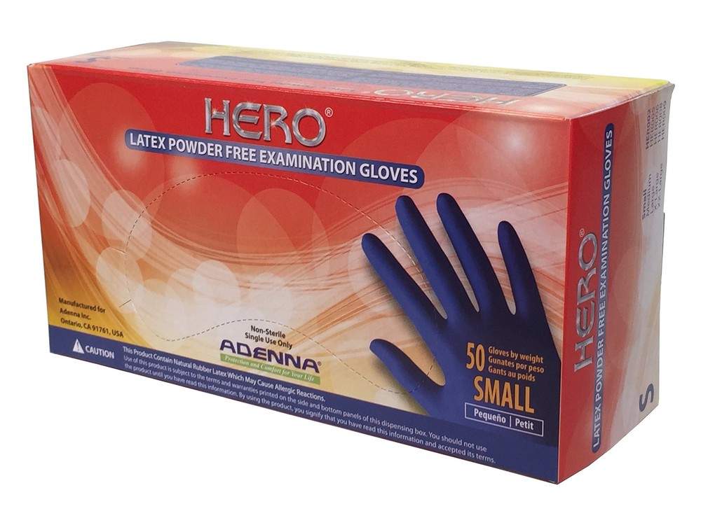 HER002 Hero 14 mil Powder-Free Latex Gloves with Extended Cuff Medical Grade Blue